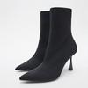 Fashion Liyke Designer Woman Black Knitting Stretch Fabric Sock Boots Elegant Pointed Toe Ankle Boot High Heels Party Prom Shoes Size 40