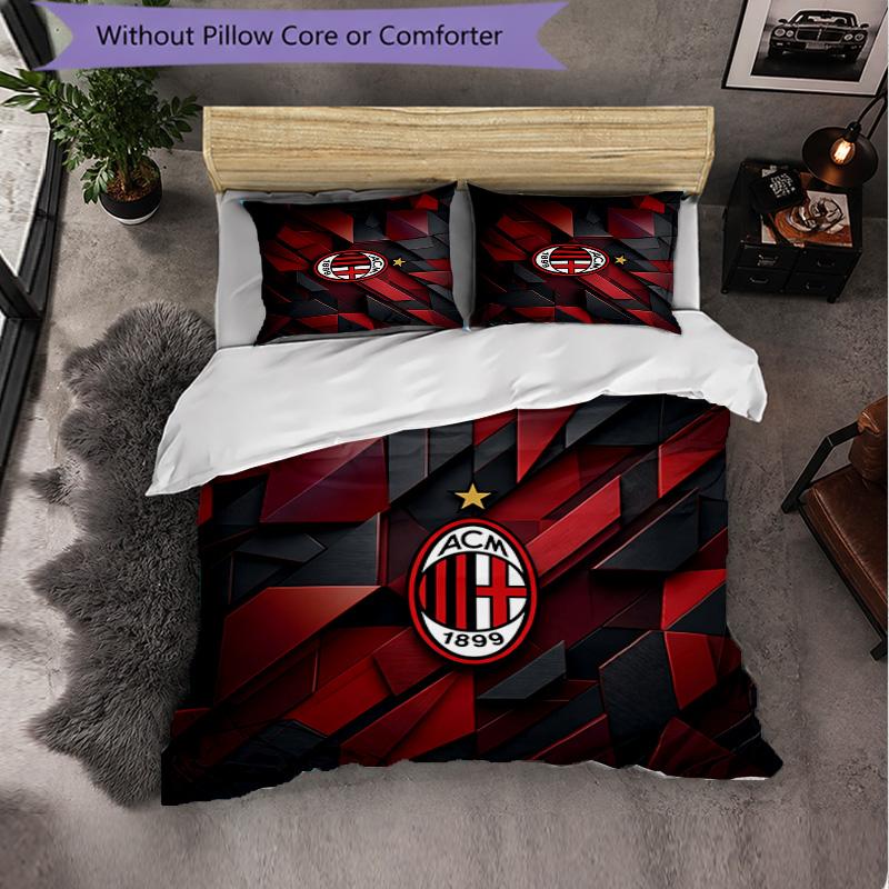 AC Milan Pattern 3 Pieces Bedding Set Soft Microfiber Duvet Cover with Pillow Cases for Bedroom