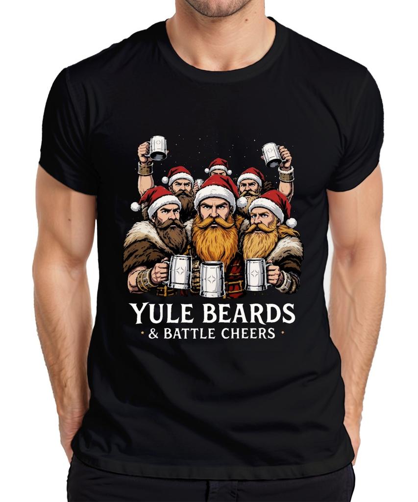 Yule Beards Battle Cheers Vikings Christmas Beer Mug Retro Mens T-Shirt