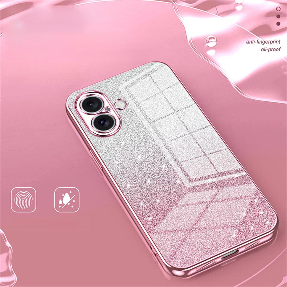 For iPhone 16 Case Electroplating Gradient Glitter TPU Phone Cover - Pink