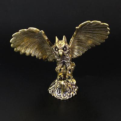 Фигурка совы из латуни, миниатюрная, для чайной церемонии, поделки, аксессуары для брелока, настольное маленькое украшение, животное, домашний декор
