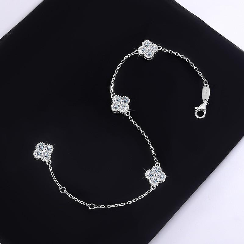 Moissanite Clover 3-Piece Jewelry Set Women Sterling Necklace Bracelet Earrings With GRA Certificate