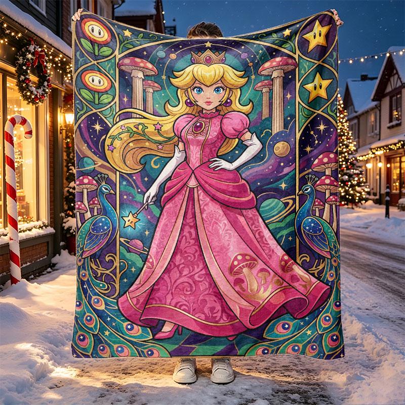 Princess Peach Toadstool Pattern Blanket for Home Decoration, Bed, Sofa, Car Travel, Camping, Suitable for All Seasons, Birthday Christmas Gift