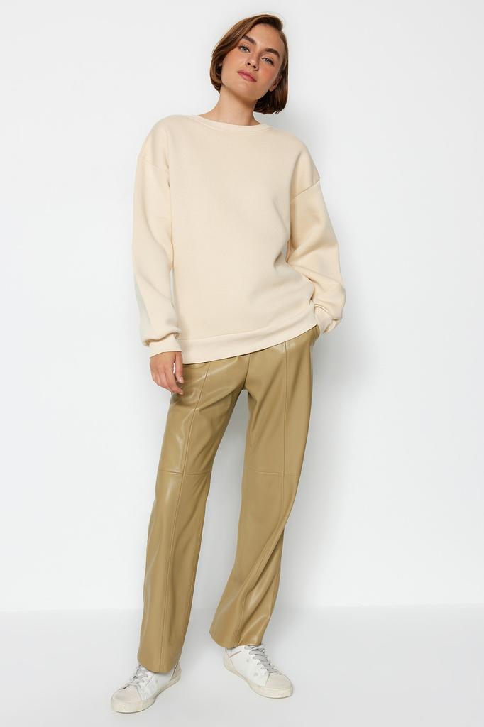 Women's Fashion New Sweatshirt Green Oversize Casual Cut Basic Crew Neck Thick Fleece Knitted Sweatshirt