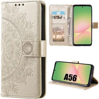 Чехол для Samsung Galaxy A56 5G - BOOLING - Ударопрочный - Искусственная кожа - Узор Мандала - Золотой