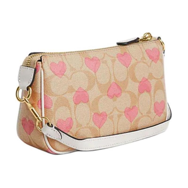 COACH Nolita 19 Classic Presbyopia Heart Print Zipper Closure PVC Underarm Bag Hand Shoulder Bag Small Women's Light Khaki and Chalk White