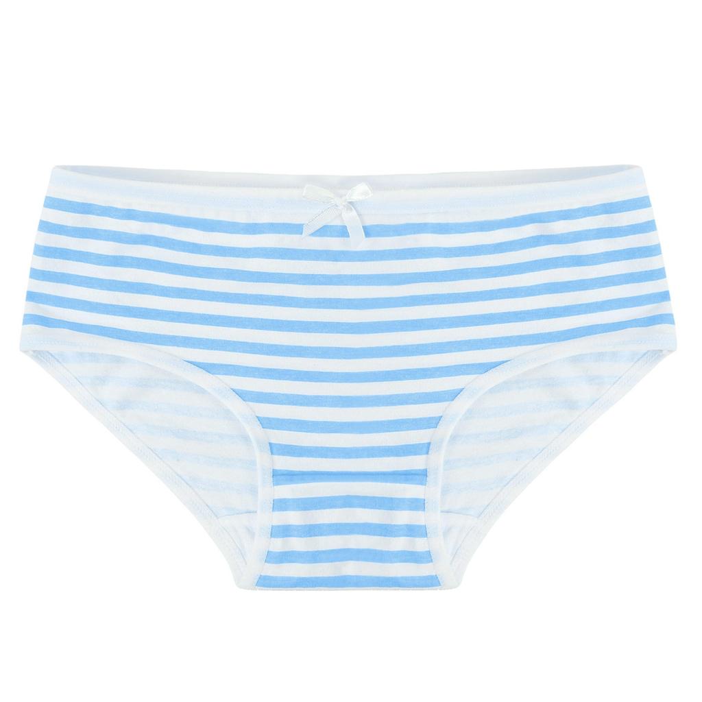 Women Stripe Mid Waist Cotton Undergarment Underwear Bikini Briefs