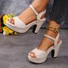 New Sandals Women's High Heel Large Size One-word Buckle Fish Mouth Women's Sandals Thick Heel Women's Shoes