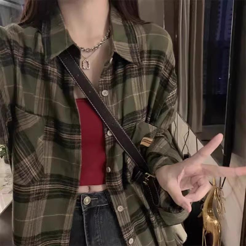 Женский кардиган с длинным рукавом в клетку ретро 2025