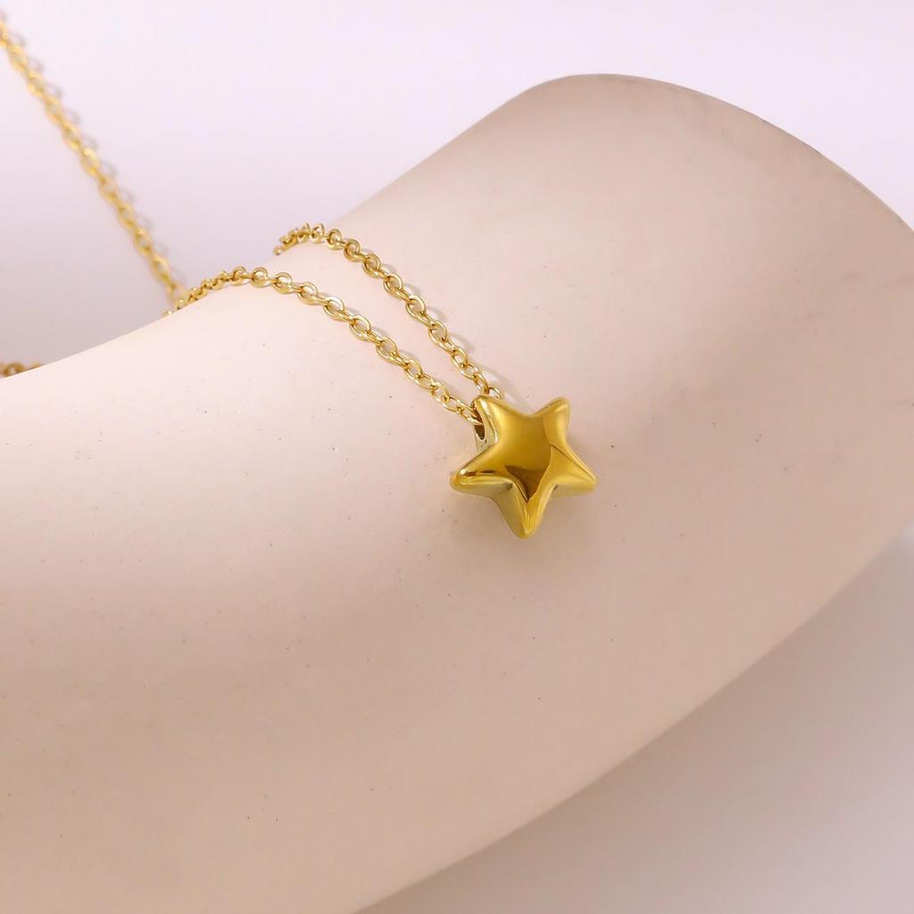 Lucky Star Позолоченная нержавеющая сталь 18 карат Звезда Ожерелье для женщин - Универсальная цепочка на ключицу