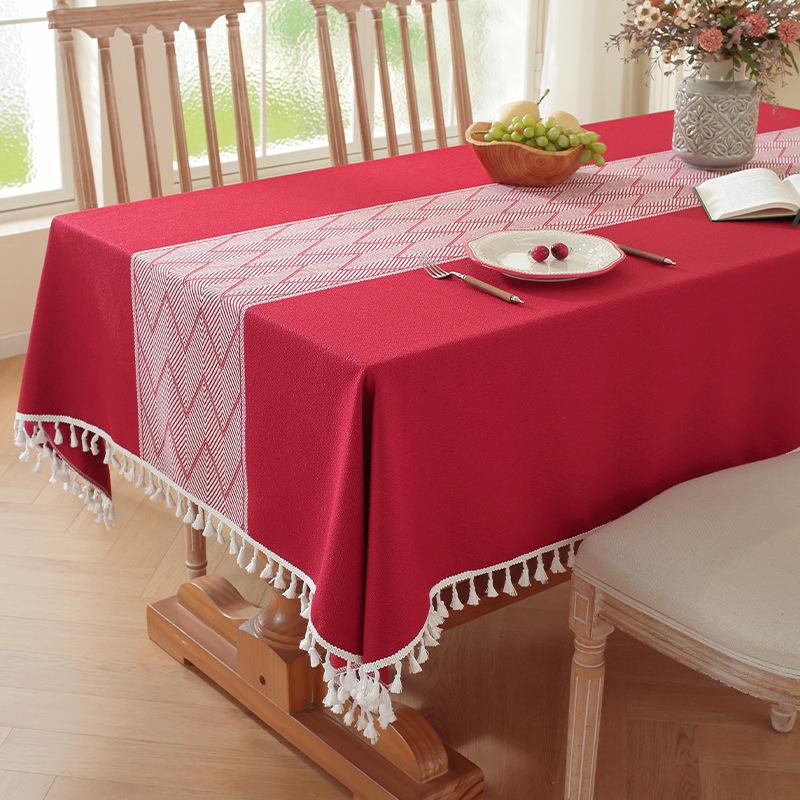 Nordic Hot-Selling Imitation Cotton And Linen Tablecloth Christmas Jacquard Retro Flower Fringed Tablecloth Coffee Table Table Cloth Cover Towel Cloth