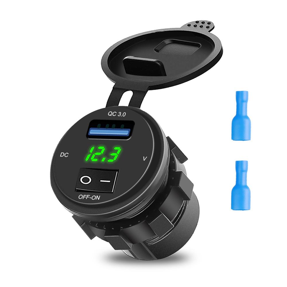 Автомобильное зарядное устройство QC 3.0 USB, цифровой светодиодный дисплей, вольтметр с выключателем ВКЛ-ВЫКЛ для автомобильного адаптера для мотоцикла, аксессуары для интерьера