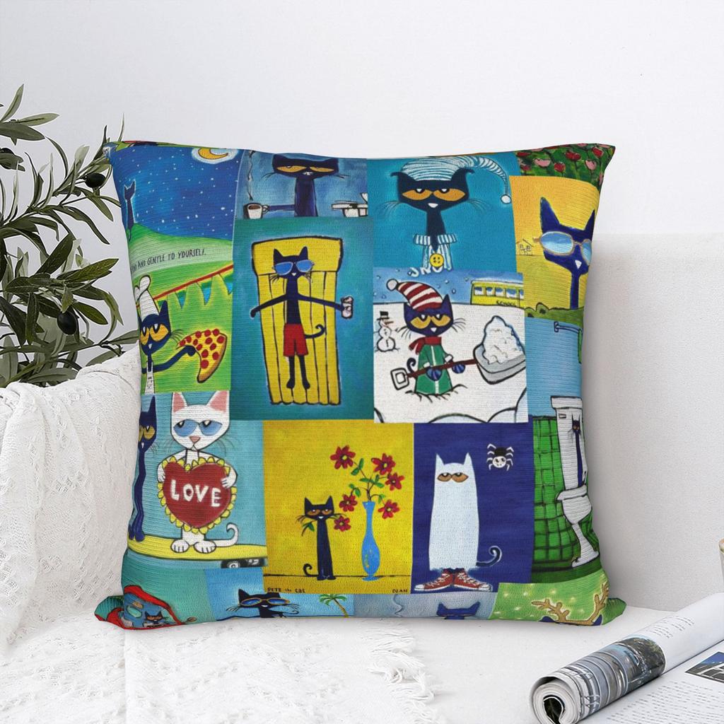 Pete The Cat Cartoon Pillowcase Polyester Cushion Cover Gift Throw Pillow Case Cover Home Zippered 45X45cm