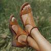 Fashion Plus Size Wedge Sandals Women 2024 Summer New European One-word Wedge Shoes for Women Back Zipper Gladiator Sandals