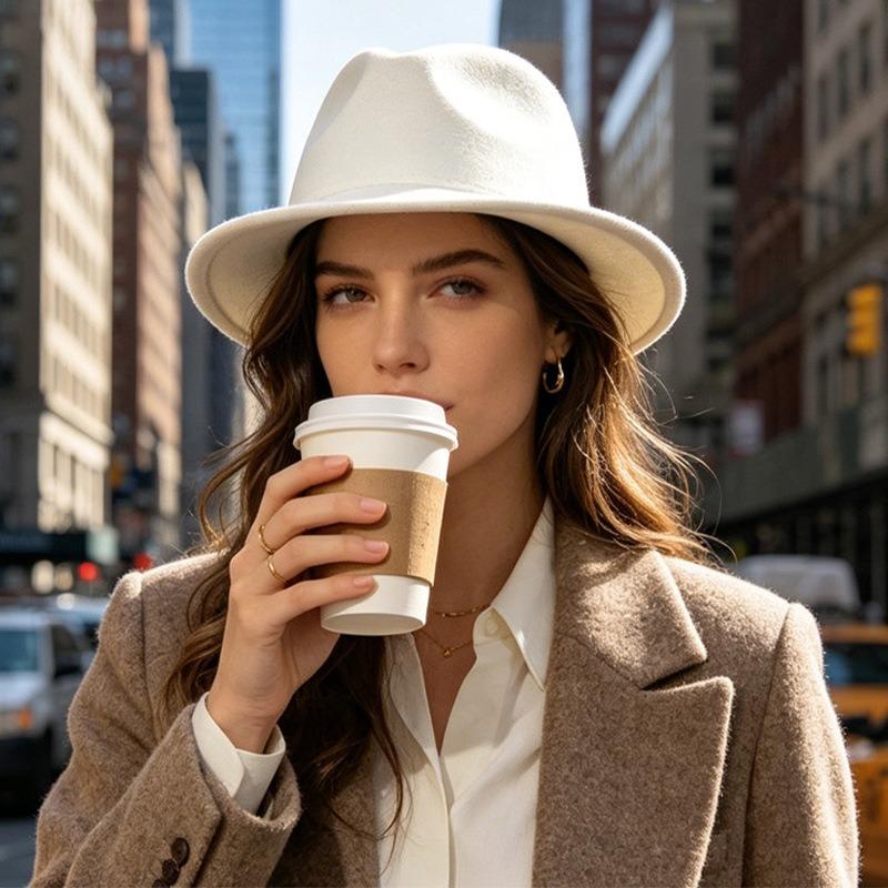 Women S Vintage British Style Woolen Fedora Hat For Autumn Winter