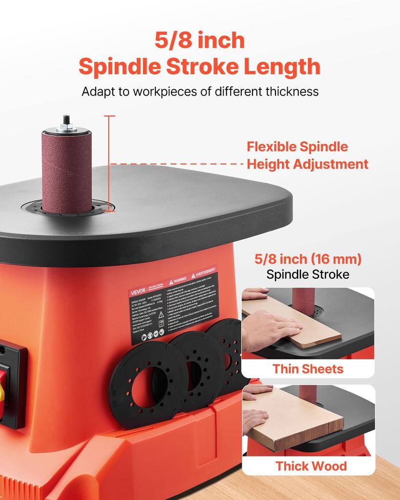 Oscillating Spindle Sander, 2000RPM Benchtop Spindle Sander with 6 Sleeves (12.776.2 mm), 16mm Stroke & 397 x 295 mm Cast Iron Table for Furniture