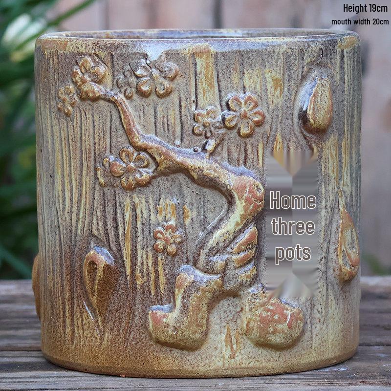 Handmade Coarse Purple Clay Ceramic Succulent Pot, Breathable Square Mouth, Large Opening for Green Plants