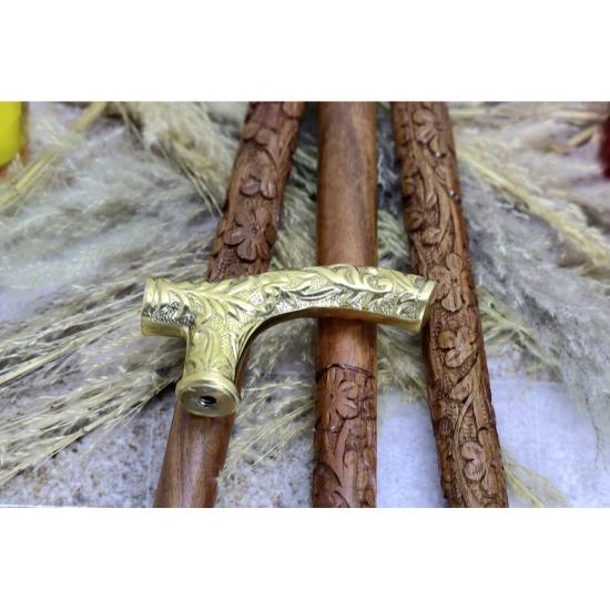 Royal Walking Stick Head Handle Special Carving Design Wooden Walking cane-Stick With Special Brass Carving Design For Special Gift