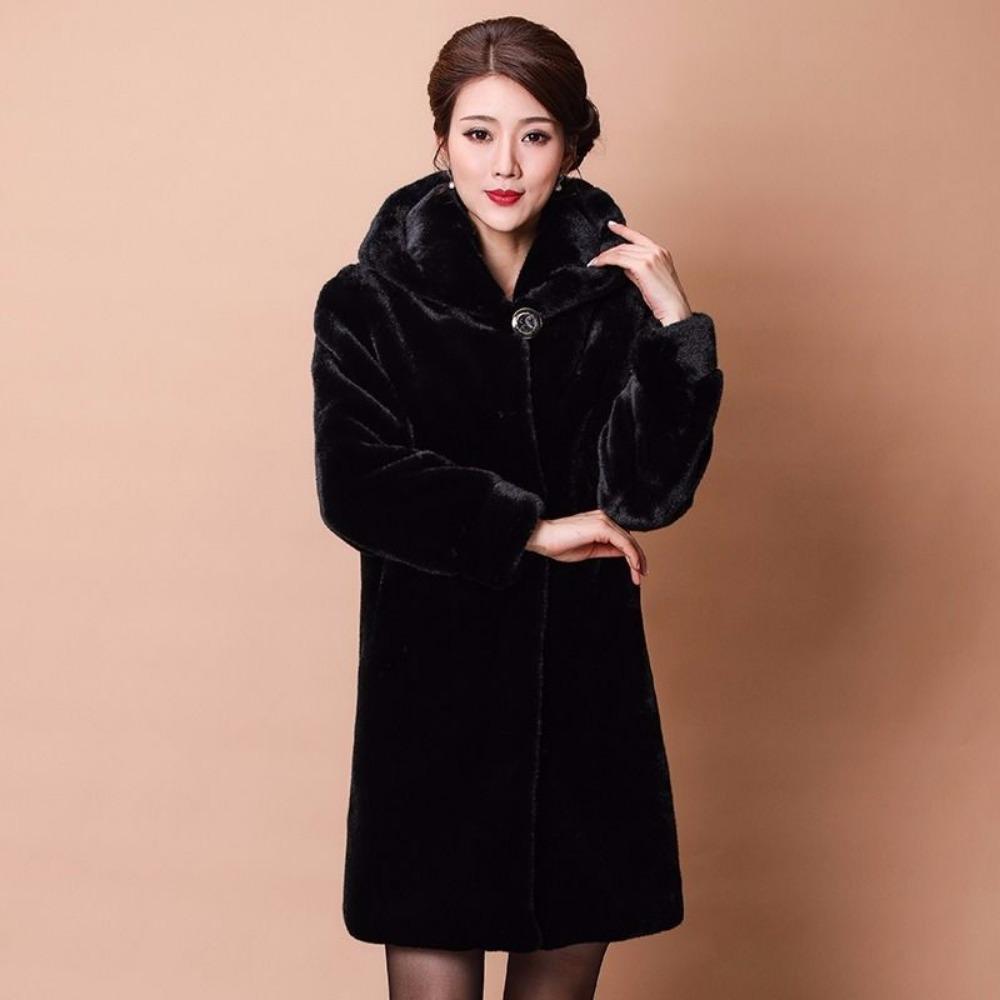 Mink Fur Jacket Mink Whole Mink Fur Medium and Long Women's Hooded Mink Coat