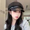 Stitched Leather Brim Beret Women's Autumn and Winter High End Face Showing Duck Tongue Octagonal French Retro Painter's Hat