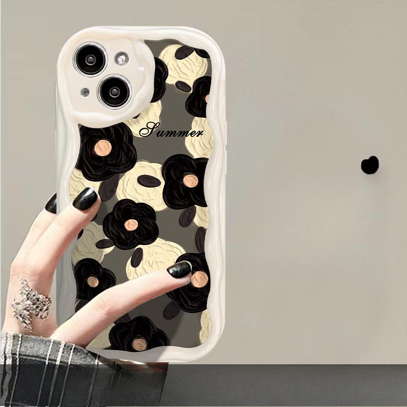 Подходит для чехла для мобильного телефона Apple 14promax Новый женский чехол для iPhone 13 с масляной живописью и подставкой для цветов 11/12 Силиконовый мягкий