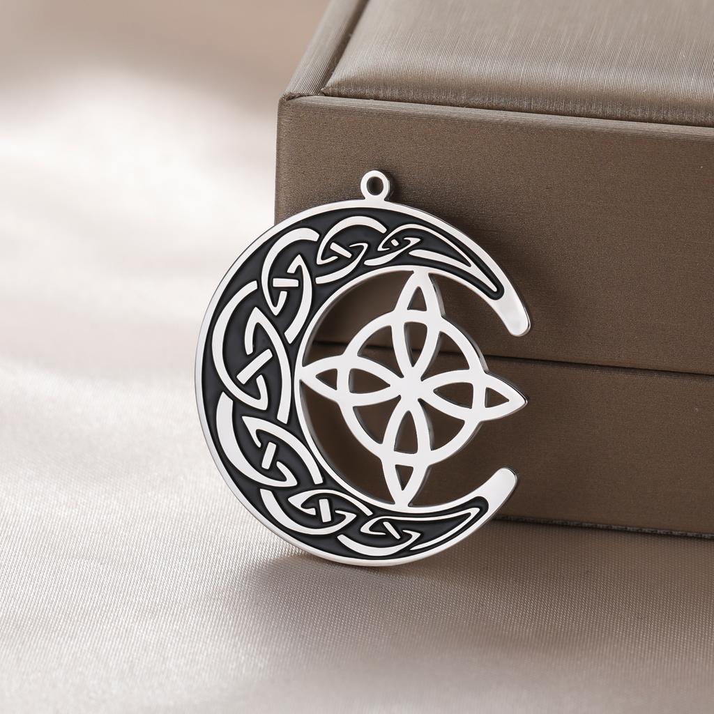 Teamer Vintage Viking Amulet Crescent Pendant For Necklace Bracelet Jewelry Making Stainless Steel Witch Celtics Knot Charms