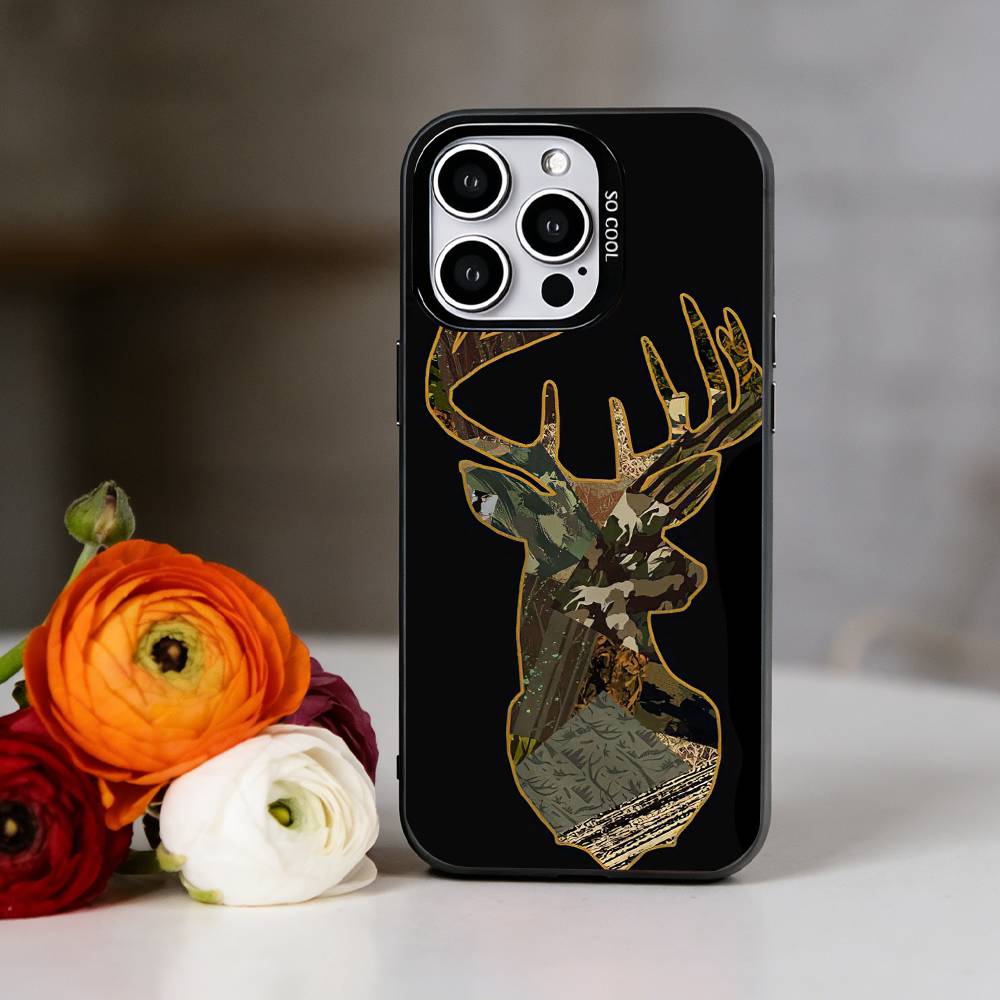 Deer hunting camo Phone Case For iPhone 17,16,15,14,13,12,11 Plus,Pro Max,XS,Colorful Silver Black Cover