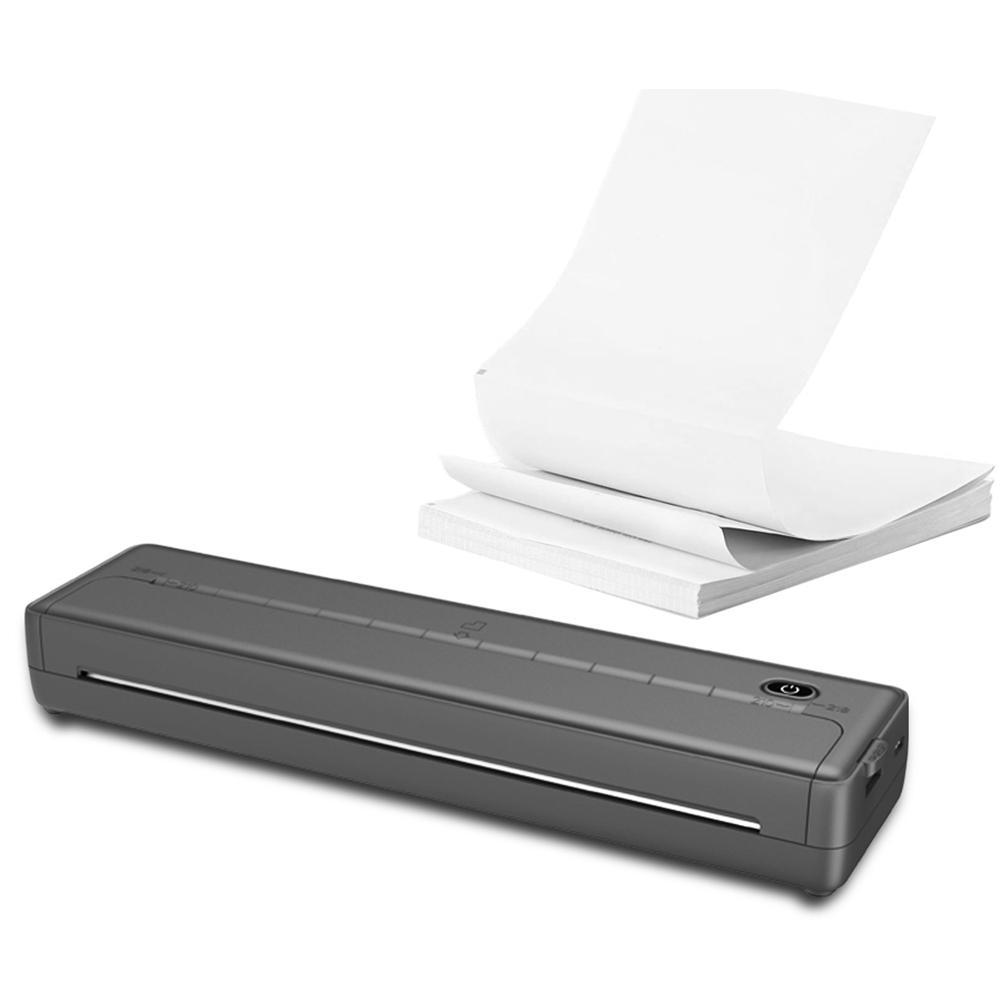 Портативный термопринтер формата А4 с разрешением 203 точек на дюйм, беспроводной мобильный принтер для печати этикеток без чернил, емкостью 100 листов бумаги для смартфона и ПК