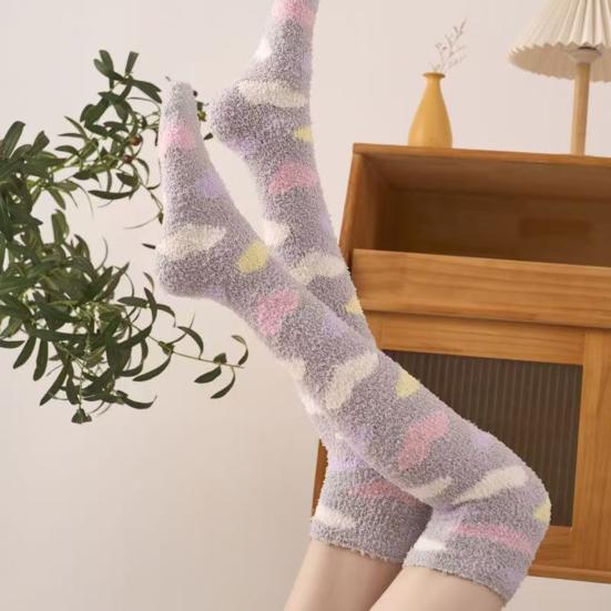 Women Long Floor Socks Soft Fluffy Over Knee Socks Colorful Warm Thick Thigh High