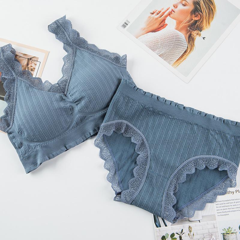 2 шт./1 комплект, комплект кружевного бюстгальтера для женщин, спортивный бюстгальтер для йоги и хлопковые трусы, противоударный беспроводной бюстгальтер пуш-ап, удобные хлопковые трусики