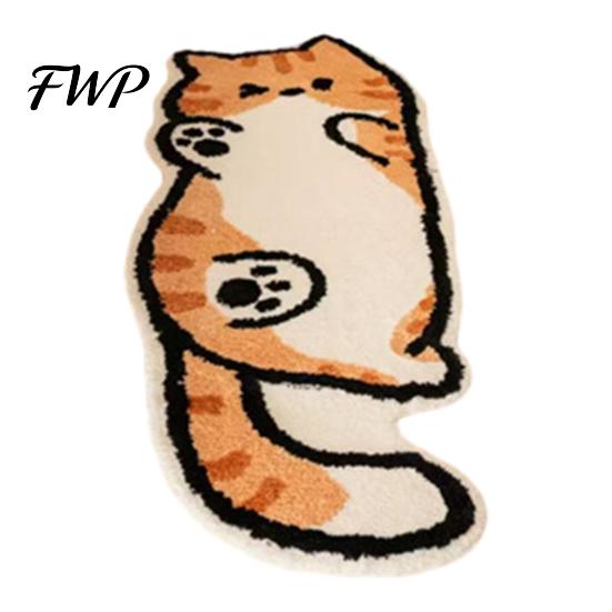 Easy Care Cat Blanket Cute Bath Rug, Irregular Animal Shaped Floor Mat, Soft Absorbent Microfiber Plush Rug Non Slip Area Carpet for Tub, Shower,