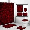 Valentine's Day Printed Shower Curtain Carpet Floor Mat Combination Bathroom Toilet Cushion Bathroom Curtain Four Piece Set