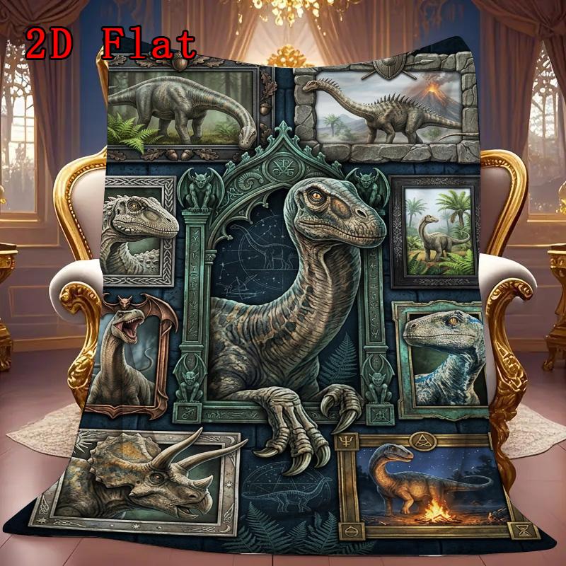 Prehistoric Dinosaurs 2D Flat Pattern Flannel Blanket, High quality All Seasons, Home Decor, Warmth and Comfort, Perfect for Christmas Gifts.