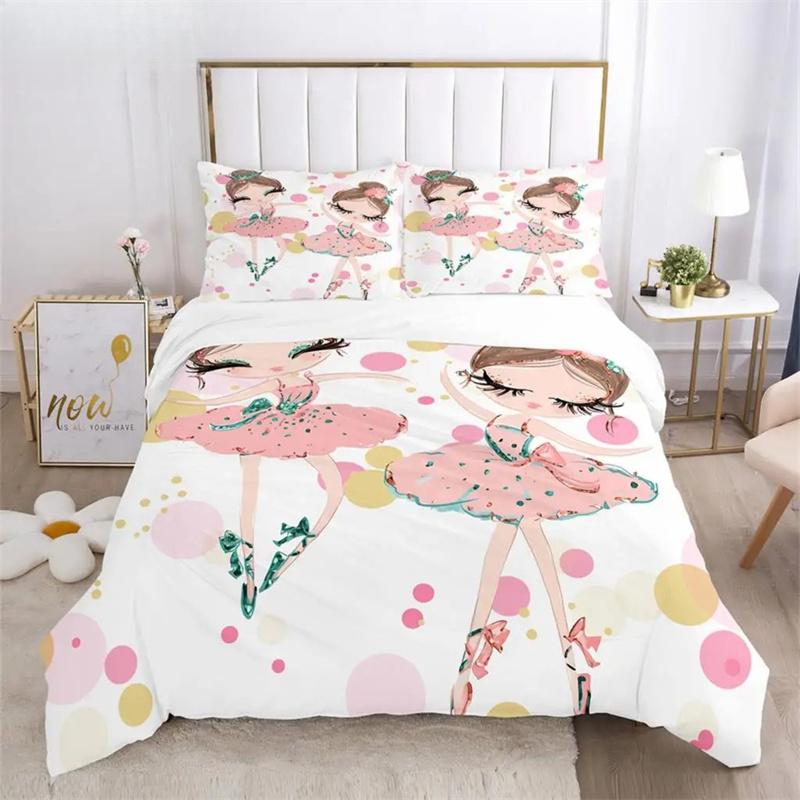 Cartoon Ballet Girl 3D Printed Bedding Set Duvet Covers Pillowcases Comforter Bedding Set Bedclothes Duvet Cover
