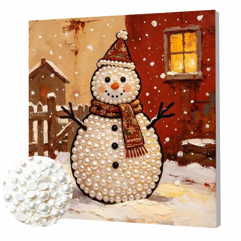 DIY Mini Framed Pearl Painting Kit Beads Snowman Canvas Home Decor Painting