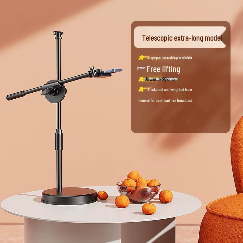 Adjustable Desktop Phone Stand with Rotating Dual Holder & Fill Light for Live Streaming