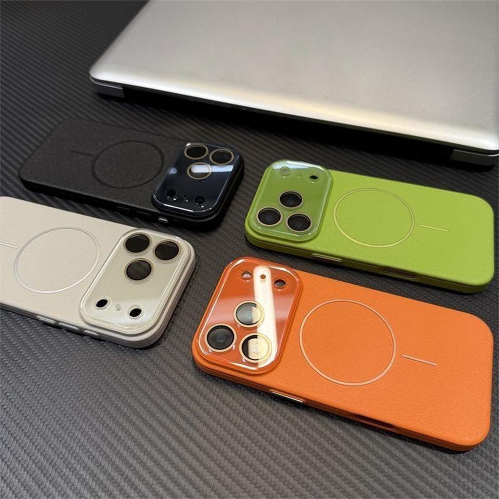 New Leather Texture Magnetic Phone Case for Apple 17PROMAX Anti Drop Matte Japanese and Korean Fine Circle Magnetic Phone Case