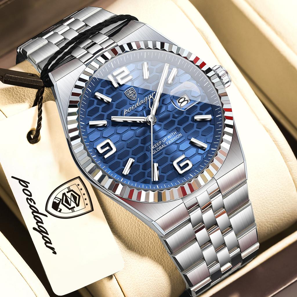 POEDAGAR Fashion Men Watch Waterproof Luminous Date Luxury Male Clock Stainless Steel Quartz Business Men's Watches Reloj Hombre