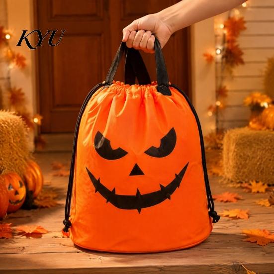 Portable Pumpkin Tote for Parties LED Drawstring Backpack Kids, Halloween Light Up Candy Bag with Glowing Grimace String Light, Reusable Trick