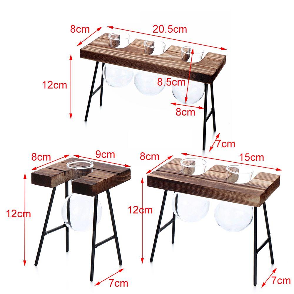 Vintage Bonsai Flower Pot Hydroponic Plant Vases Glass Vase Terrarium Tabletop Tray Wooden Frame Home Decor