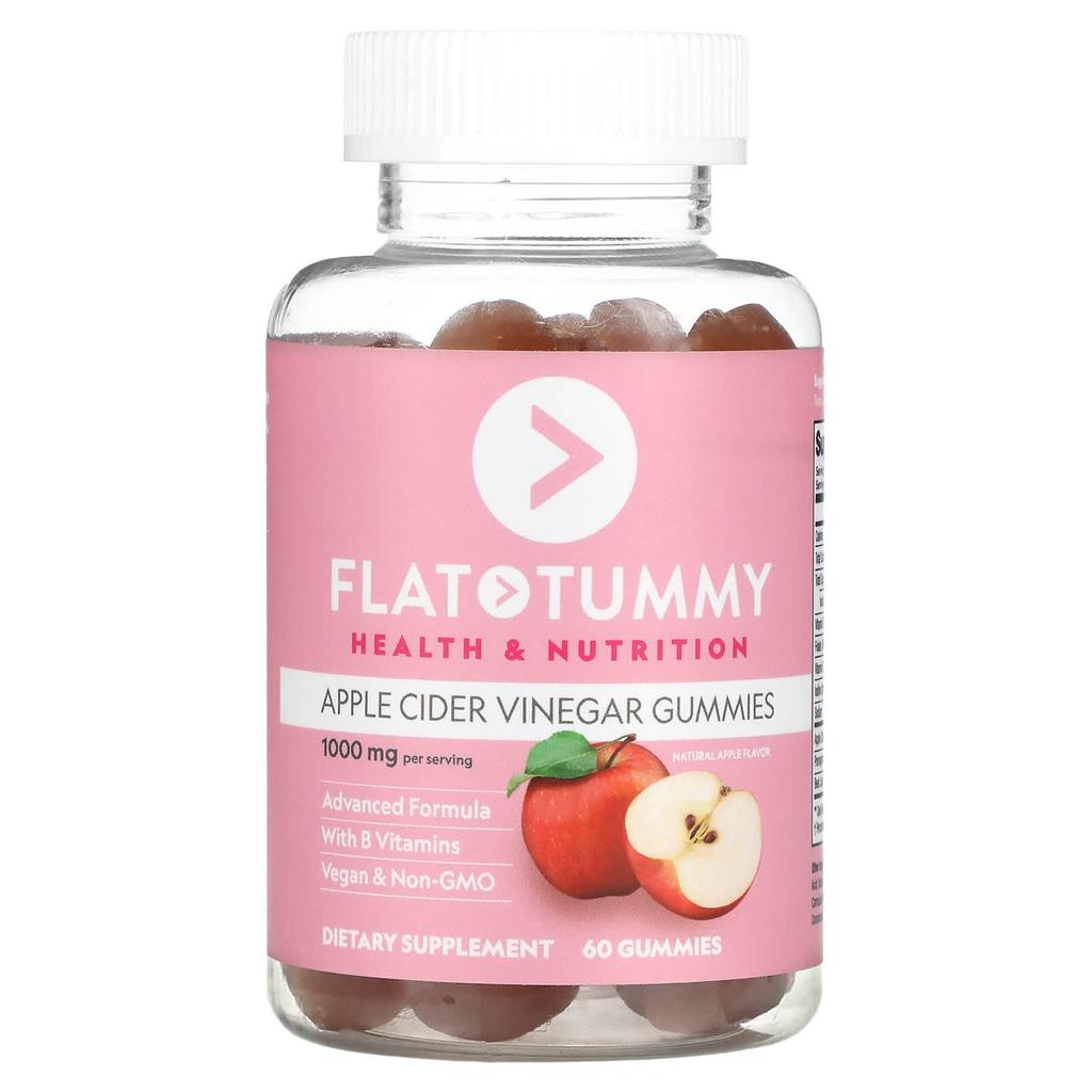 Flat Tummy, жевательные конфеты с яблочным уксусом, натуральный яблочный вкус, 1000 мг, 60 жевательных конфет