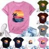 Women's Fashion Printed Casual Pleated Round Short Sleeve T-Shirt Top