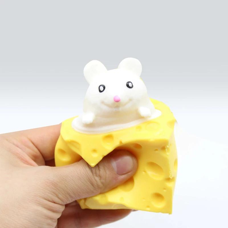 Cheese Mouse Cup Decompression Squeeze Cheese Toys Stress Relief Mice Toy Rat Stress Ball Sensory Fidget Toy Gift For Adults Kid