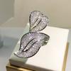 Серебряное Преувеличенное Микро-сет Кольцо с Цирконом Темпераментное Крупное Кольцо с Полностью Бриллиантовой Отделкой в Виде Листа Ивы Женское Вечернее Свадебное Ювелирное Изделие Подарок