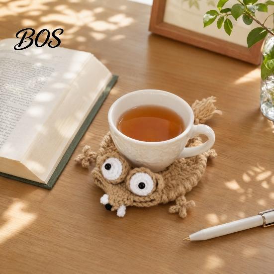 Scratch Resistant Coaster Handmade Crochet Squirrel Coaster, Funny Frog Duck Stress Relief Cup Mat, Cute Animal Drink for Desk Fun Kitchen Accessories