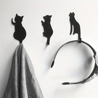 3 шт. Металлических крючка с милым дизайном в виде кота, простые крючки для халатов и полотенец, без гвоздей и проколов, с прочным клеем для украшения стен