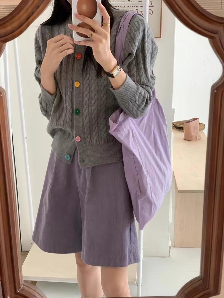 Женский кардиган в стиле ретро с кабельным узором: Мягкий, Теплый, Круглый вырез, на Пуговицах - Повседневный Корейский Стиль для Осени/Зимы.