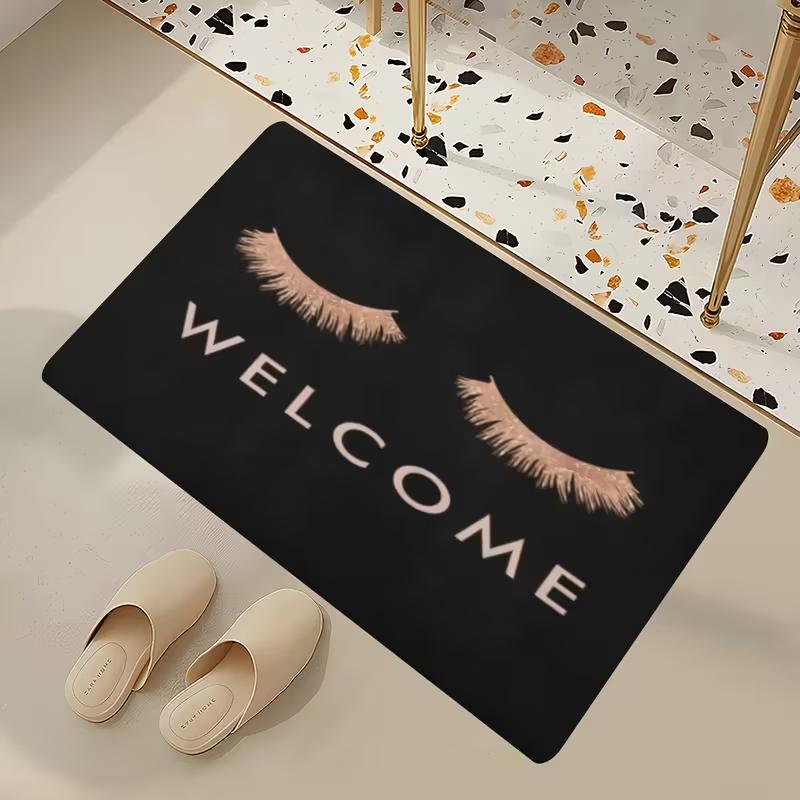 Eye Makeup Doormat Hello Gorgeous Letter Print Cosmetic Entrance Rug Soft Non-Slip Decor Carpet for Vanity Sink Makeup Studio