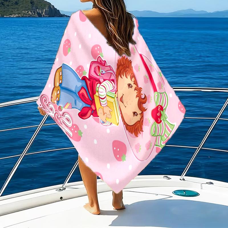 1pc Princess Strawberry Beach Towel with Custom Name, Beach and Seaside Swimming Pool Equipment, Fashion Pattern, Rectangular, Travel Essential