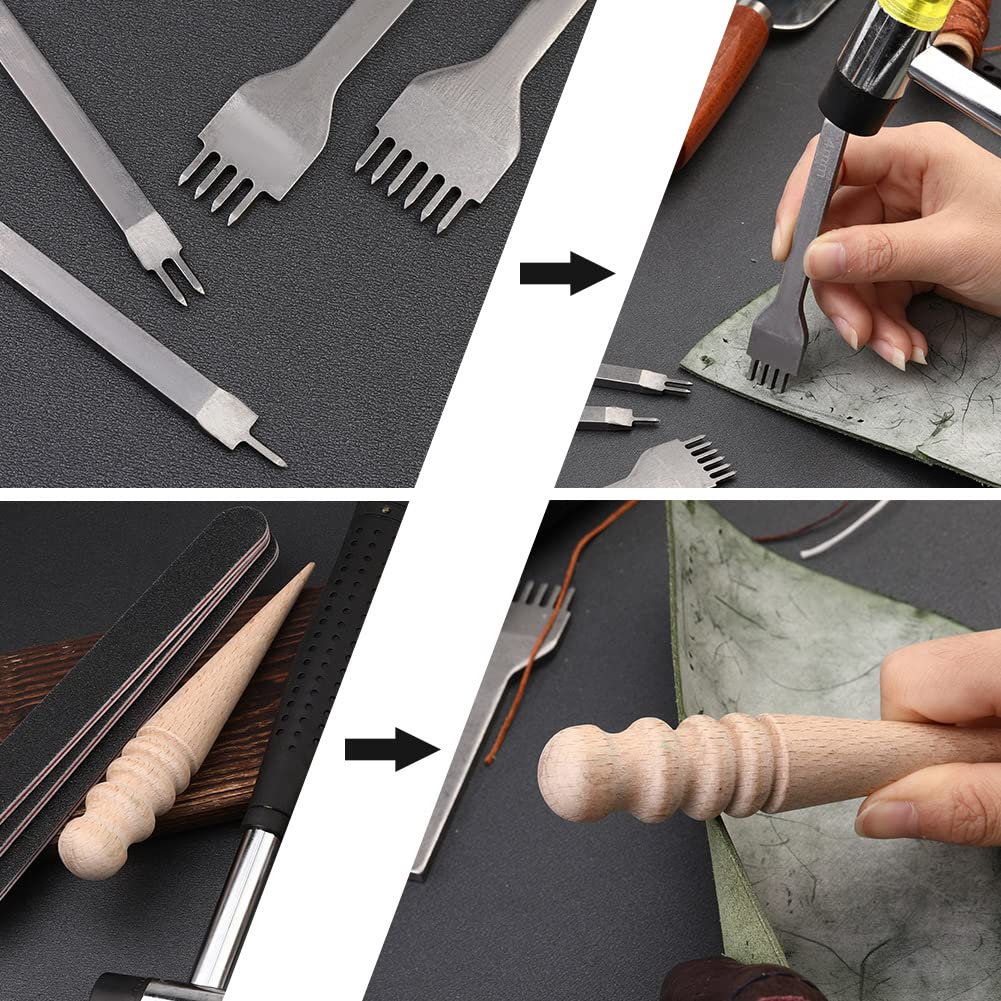 Набор для кожевенного ремесла Dennty, инструменты для кожевенного ремесла, 41 предмет, швейный набор, игла и нитка для кожи, колесо для обрезки кожи, шило, сверление кожи